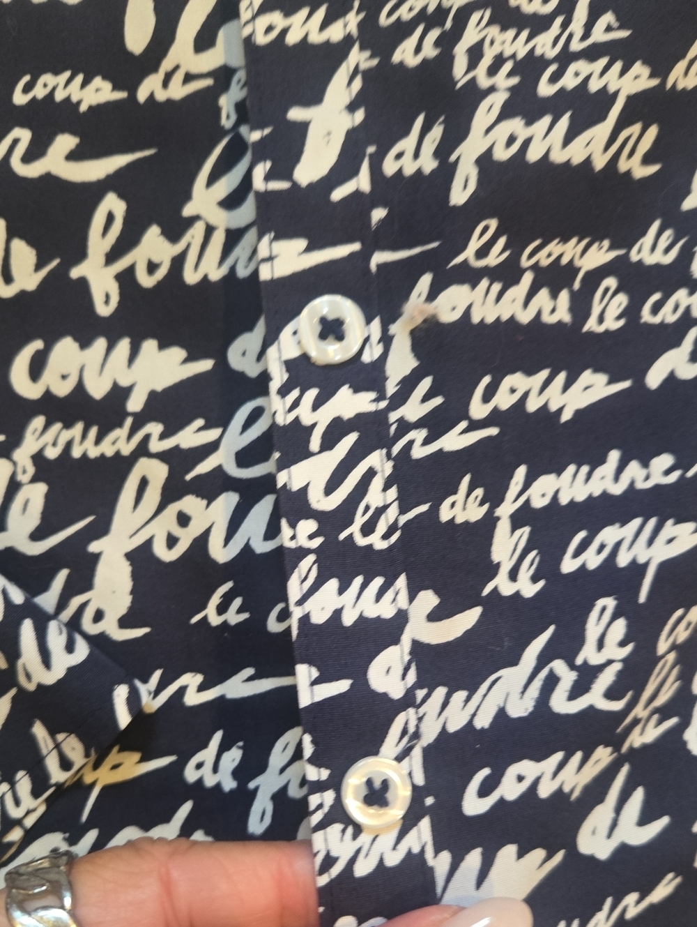 Chico's No Iron Deep Navy "Le Coup de Foudre" Button-Down Shirt - Picture 3 of 5